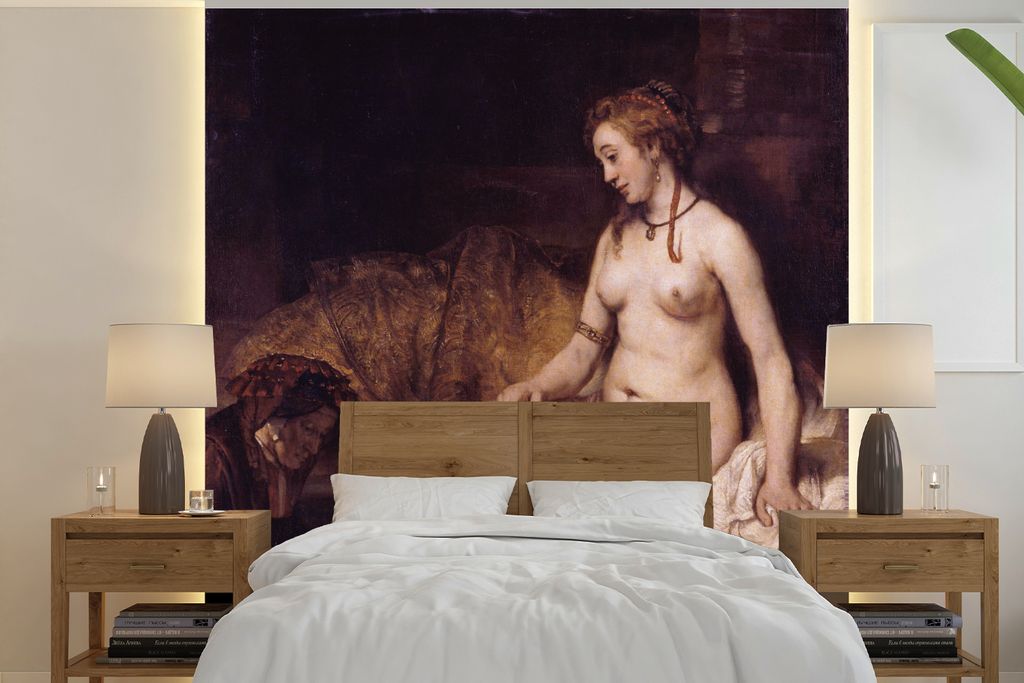 MuchoWow Fototapete für Wohnzimmer oder Schlafzimmer Wandtapete Vinyl Motivtapete Bathsheba in der Badewanne - Rembrandt van Rijn - 240x240 cm -...