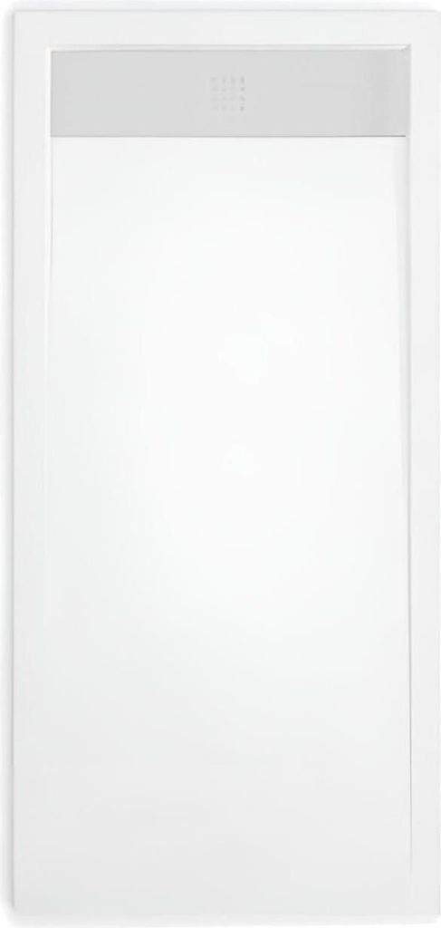 Mineralguss-Duschwanne extra flach ELITE Schieferoptik WEISS 70x100cm Edelstahl in gleicher Farbe Auslaufschutz in Farbe