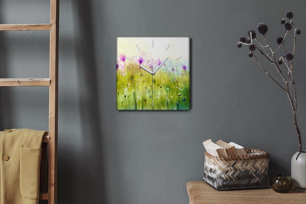 Coloray Hodiny Unikátní 30x30 cm Tiché hodiny Pro obývací pokoj a kuchyň Nástěnné hodiny Plátno Bílé ručičky hodin - sázet květiny