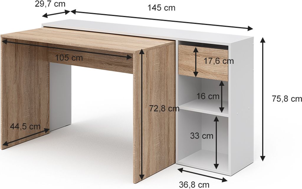 Vicco Schreibtisch Ben, 145 x 46.4 cm, Weiß/Sonoma Produktbild 3