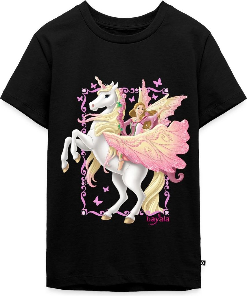 Spreadshirt Schleich Bayala Feya reitet auf Pegasus-Einhorn Teenager Premium T-Shirt, 158/164 (12 Jahre), Schwarz
