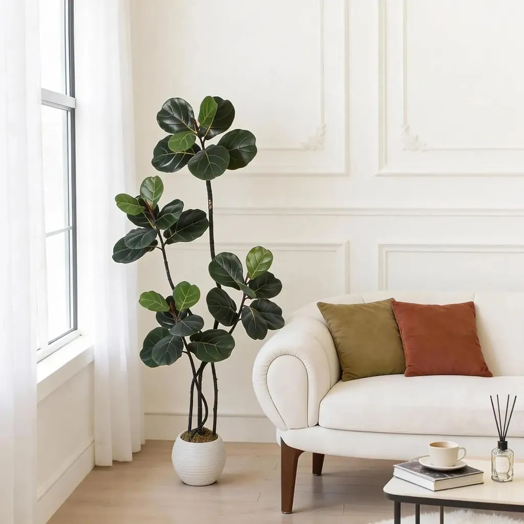 Figuier lyre artificiel réaliste - Ficus Lyrata blanc branches souples
