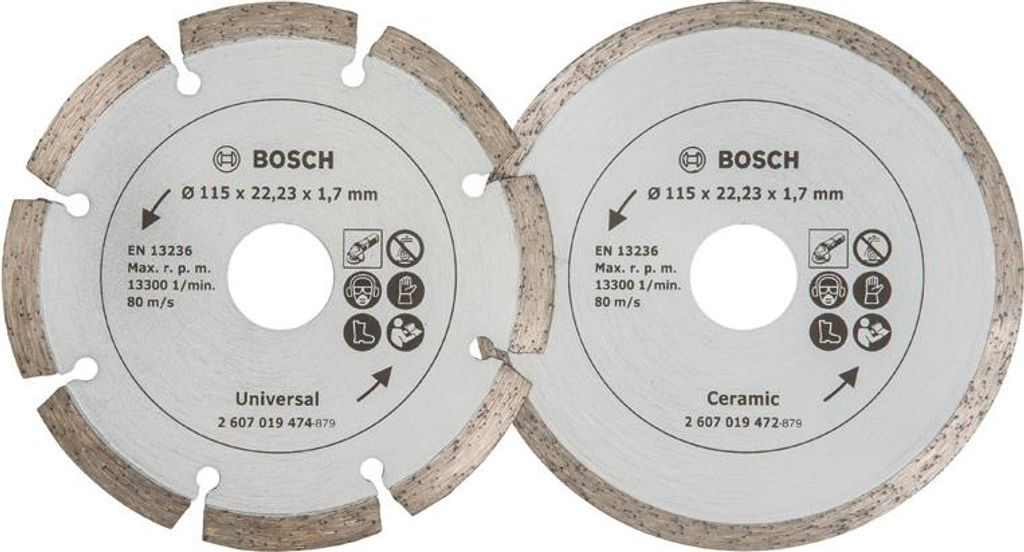 Diamanttrennscheibe für Fliesen und Baumaterial, Durchmesser: 115 mm, 2er-Pack
