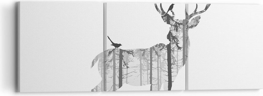 Bild auf Leinwand - Leinwandbild - Hirsch Herbst Wald Illustration - 90x30cm - Wand Bild - Wanddeko - Leinwanddruck - Bilder - Kunstdruck - Wanddek...