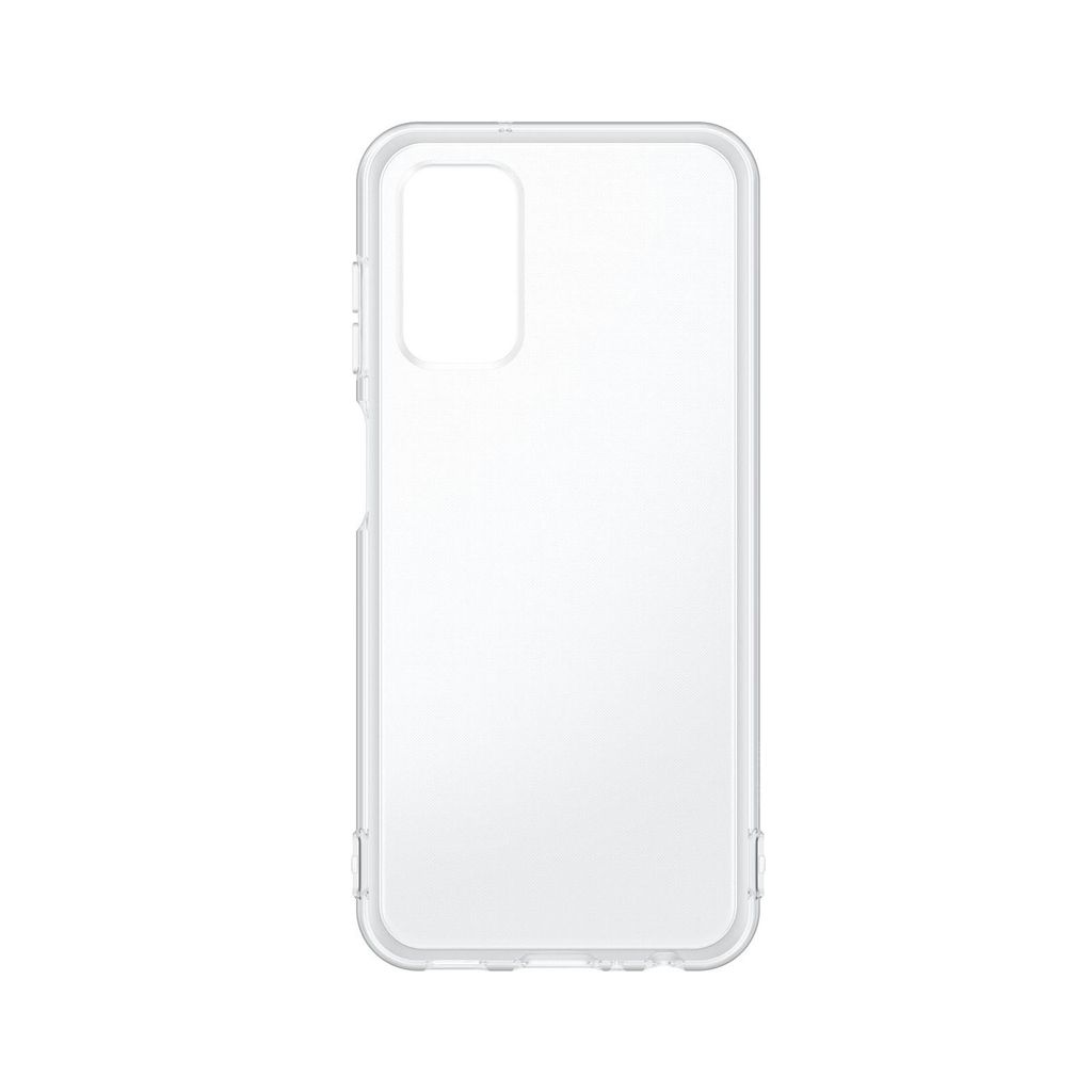 A clear, transparent phone case is shown against a white background.