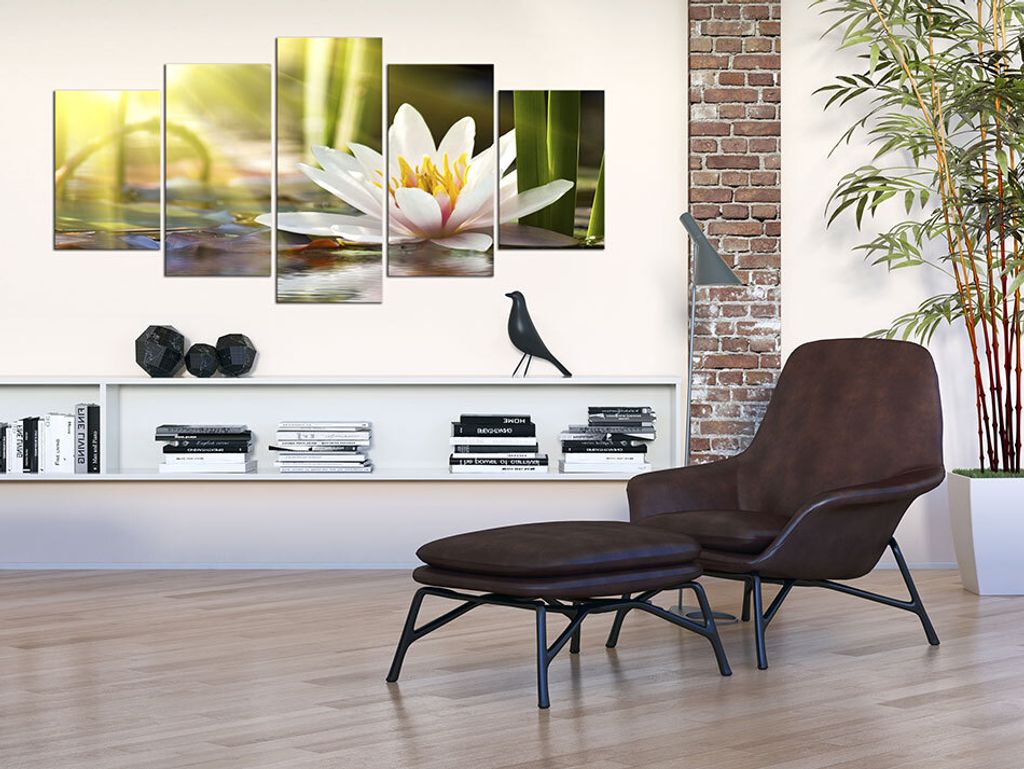 Akustikbild Wasserlilien Blumen 200x100 cm Bilder Akustikschaum Hochleistungsschallabsorber Schallschutz Leinwand 5 tlg Wandbild Raumakustik Schall...