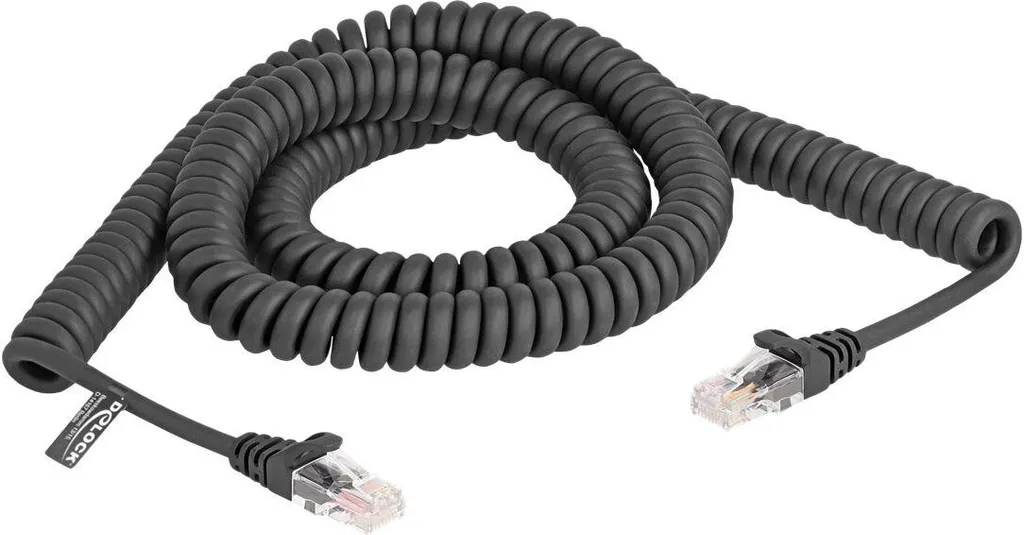 Câble Réseau Spiralé RJ45 Cat.5e de 3 mètres Noir pour Ethernet Flexible