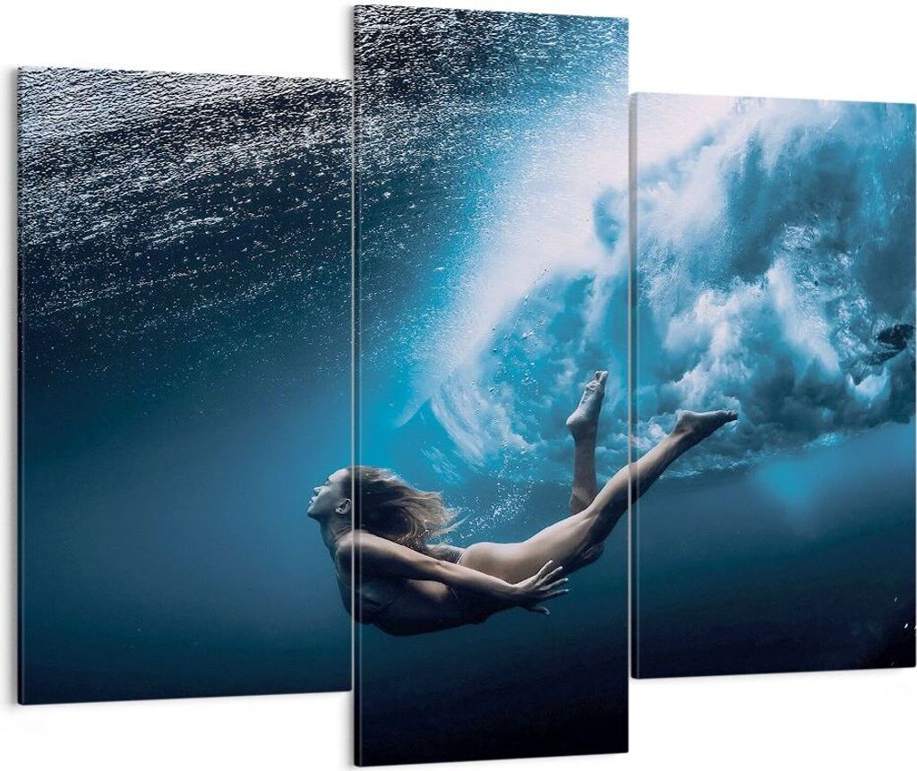 Bild auf Leinwand - Leinwandbild - 3 Teile - Tauchen Frau Wellen - 130x100cm - Wand Bild - Wanddeko - Wandbilder - Leinwanddruck - Bilder - Wanddek...