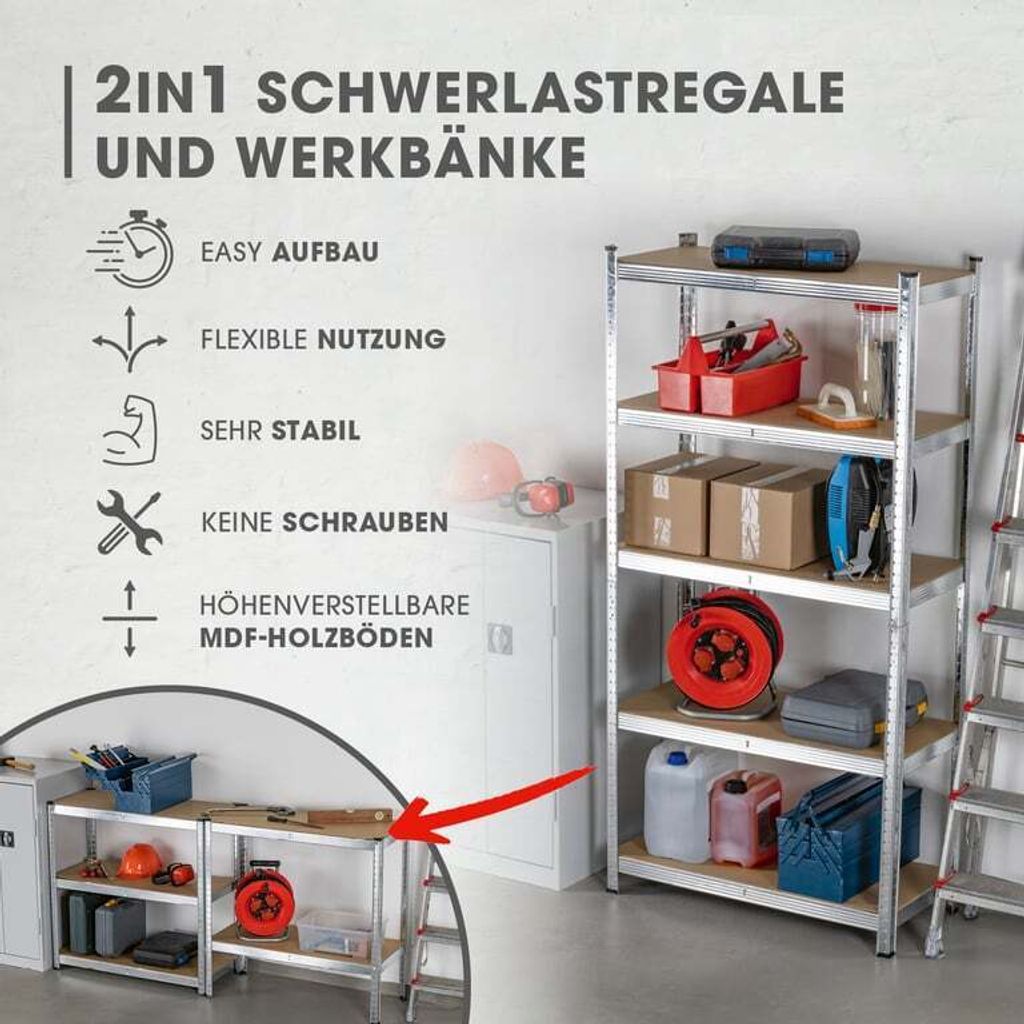 EASYmaxx Schwerlastregal & Werkbank 875 kg Traglast, 175 kg Produktbild 2