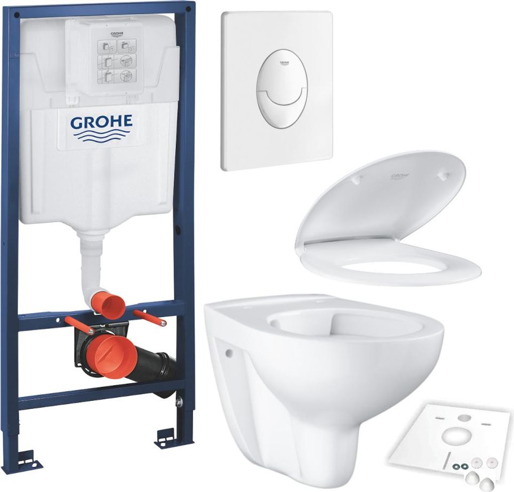Grohe Set Rapid SL Vorwandelement, Skate Air Betätigungsplatte, Bau Keramik Wand-WC und WC-Sitz