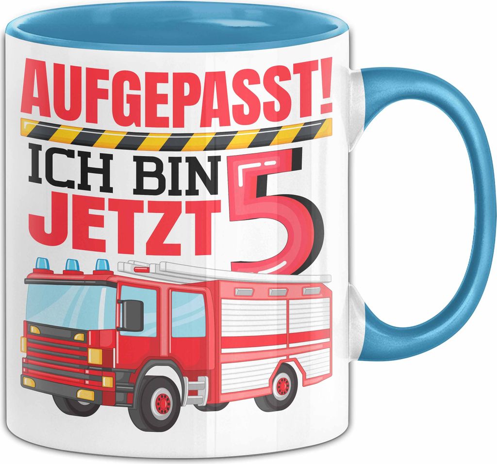 5. Geburtstag Geschenk Tasse Becher Jungs Feuerwehr Produktbild 