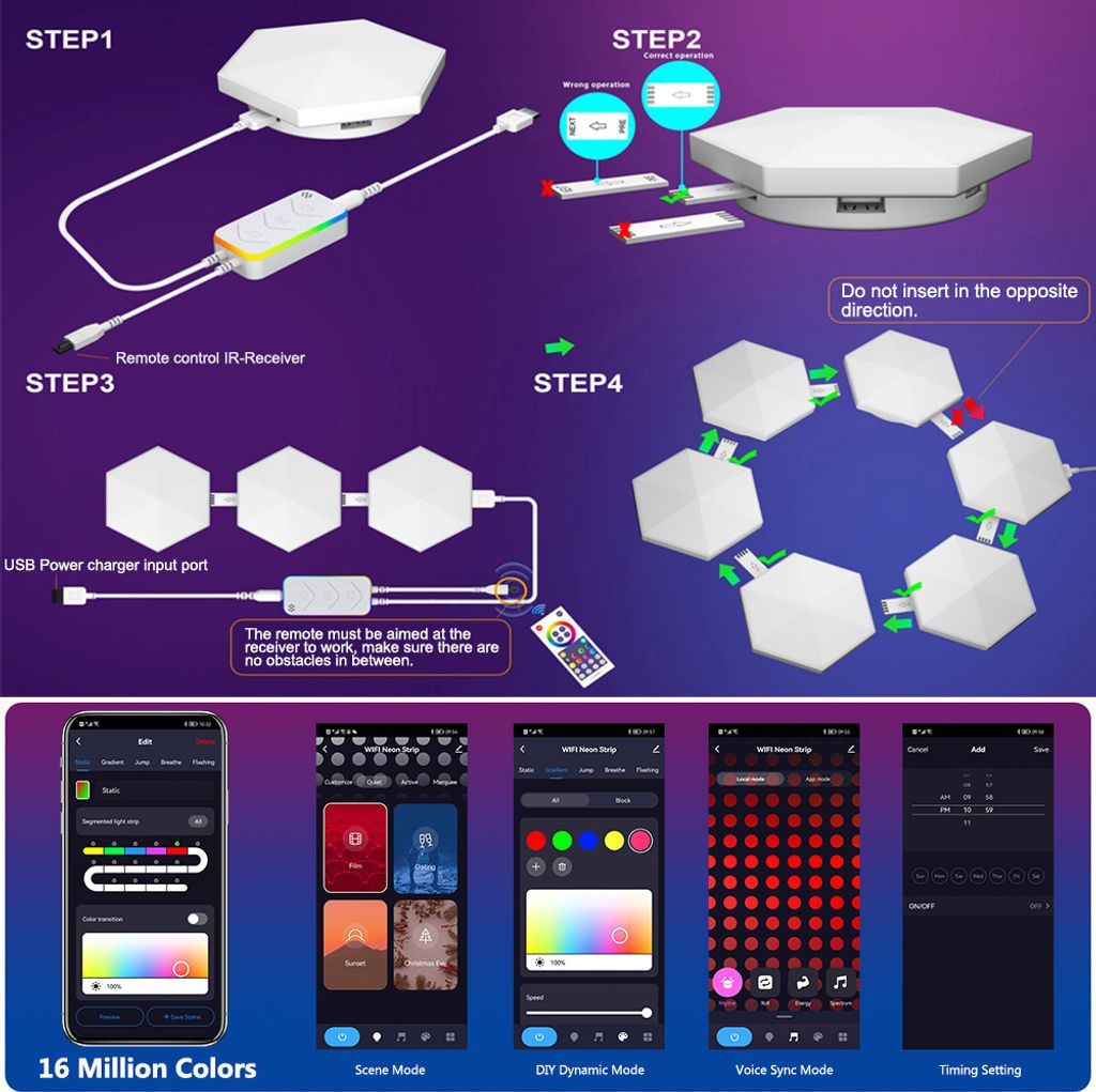 LED Hexa Lichtpanels WiFi RGBIC Musik Sync Hexagon Produktbild 6