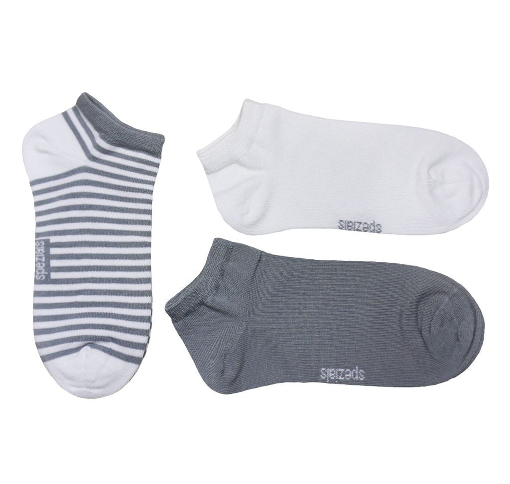 Sneaker Socken für Mädchen und Damen 3-er Pack aus Baumwolle Weiße Ringel Grau Größe 31-34