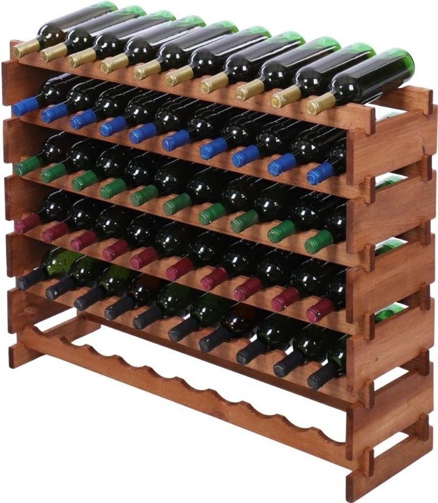 Weinregal VINOTECA FLEX PRO | HxBxT 79x103x28cm | 60 Flaschen auf 6 Ebenen | Massives Kiefernholz | Braun geölt