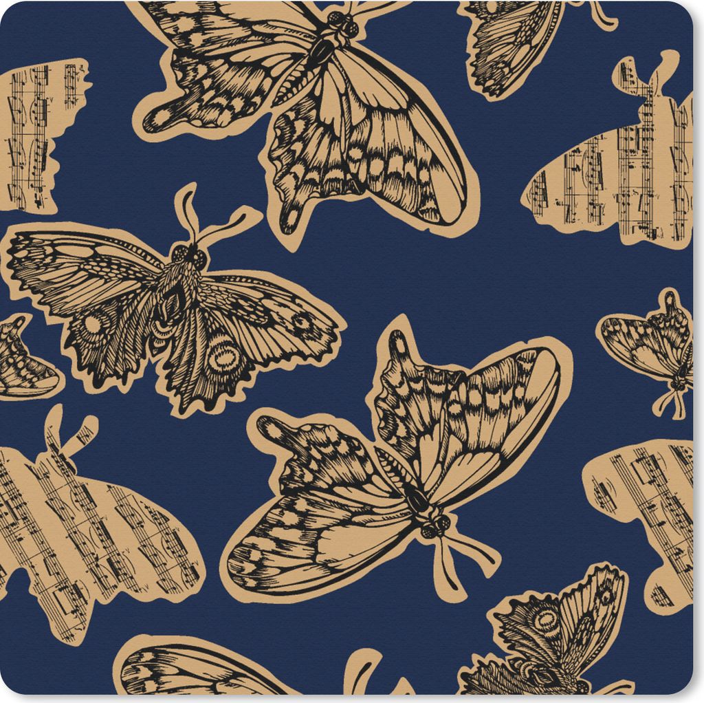 MuchoWow Mauspad Mousepad Muster - Musik - Schmetterlinge 30x30 cm - Mousepads - Maus Mat - Pad - Mausunterlage - Gaming