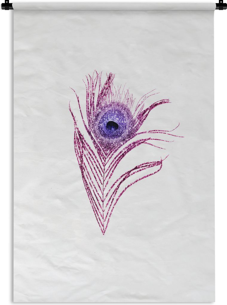MuchoWow Wandteppich Wandbehang Pfauenfedern - Lila - Glitter 60x90 cm Tapisserie Dekoration Wandtuch - Foto-Teppich - Abwaschbar