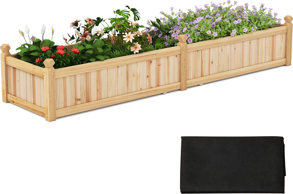 COSTWAY Holz Hochbeet, Pflanzkasten mit Trennwand, Entwässerungssystem, Vliesstofffolie zum Anbauen Pflanzenbehälter für den Hinterhof, Garten, ...