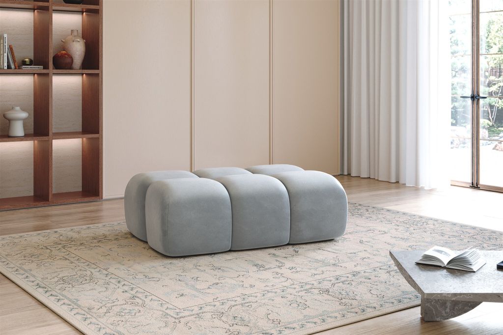 Polsterhocker Designerhocker DARCY 128x85 cm in Stoff Salvador Hellgrau