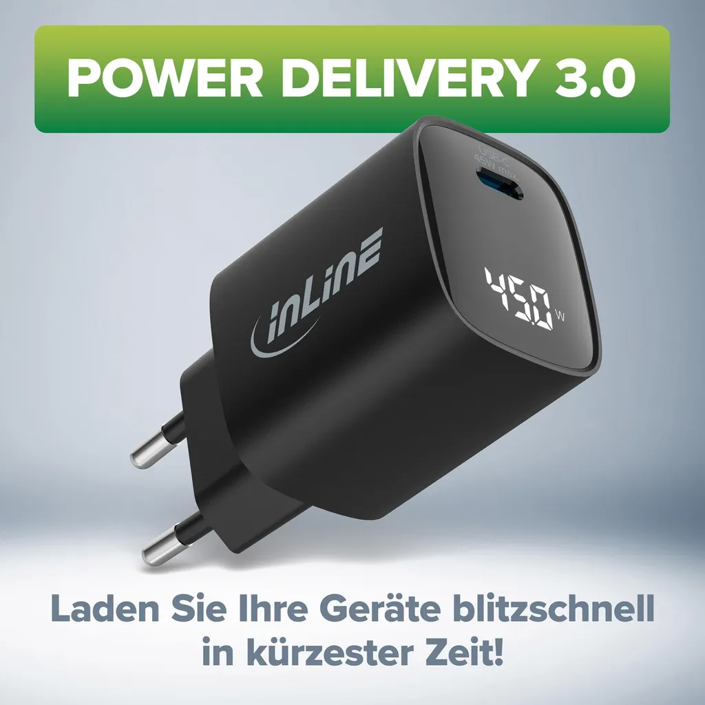 Chargeur Secteur USB-C 45W Technologie GaN InLine avec Affichage LCD - 6