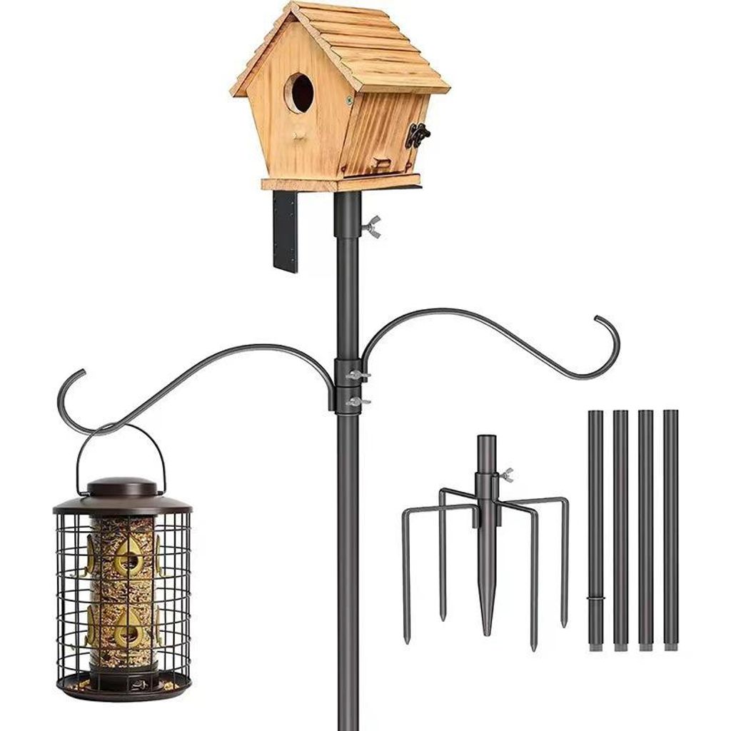 Vogelhaus-Halterung, 75 Zoll Futterstation-Set für draußen, höhenverstellbar, universelle Halterung,2 Montagearten, matt schwarz (ohne Vogelhaus)