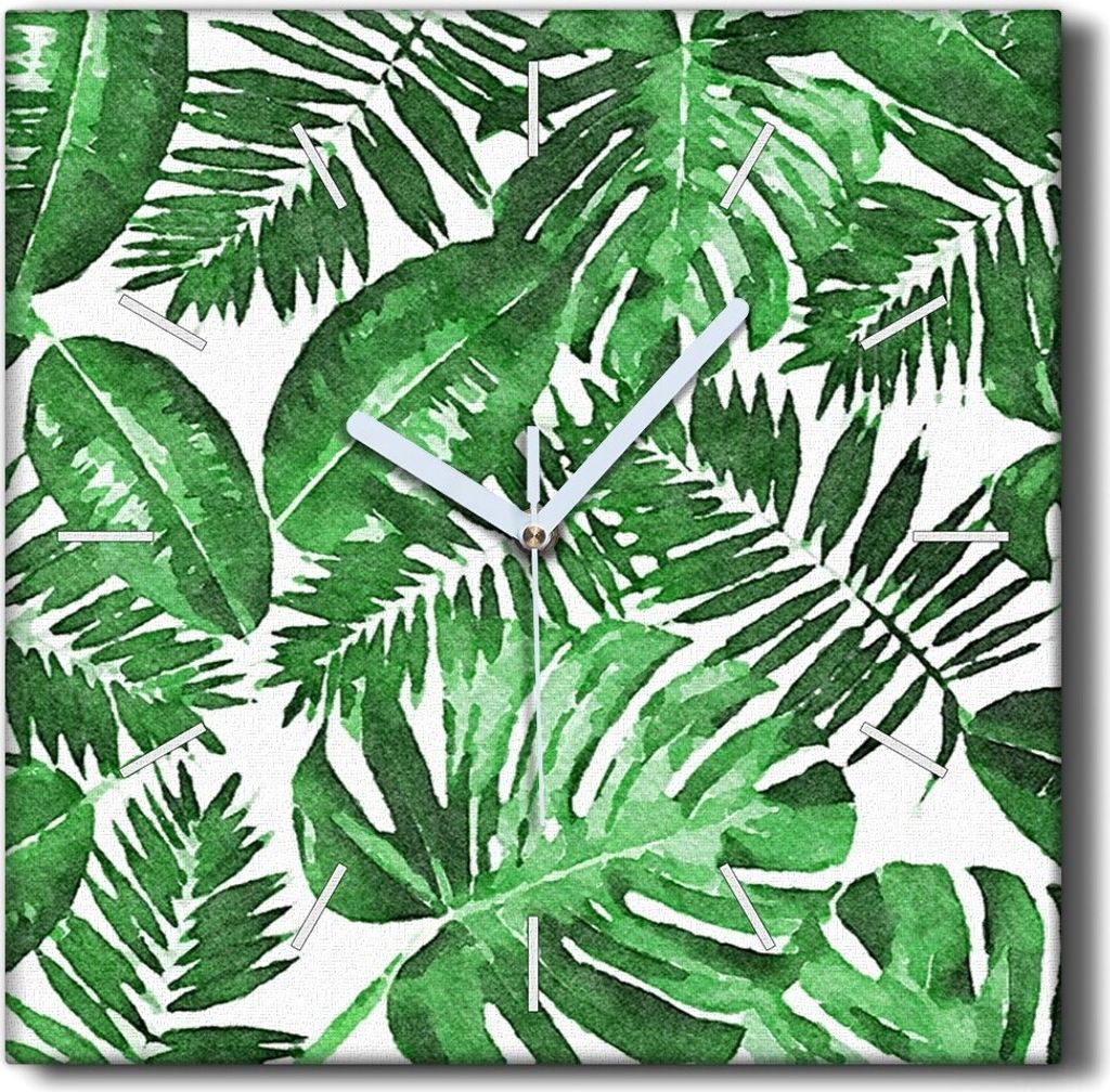 Coloray Hodiny Unikátní 30x30 cm Tiché hodiny Pro obývací pokoj a kuchyň Nástěnné hodiny Plátno Černé ručičky hodin - listy