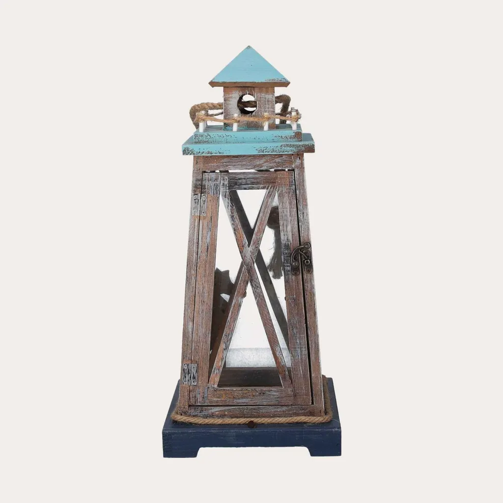 KEYHOMESTORE Lanterne bois brun avec dôme bleu et verre protection