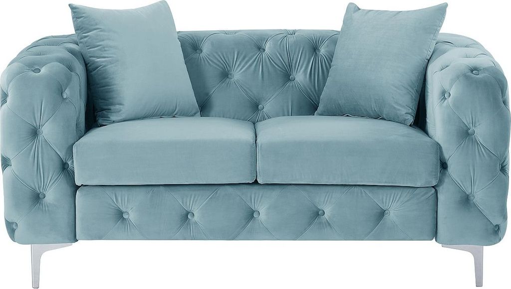 Chesterfield 2-Sitzer Sofa aus hellblauem Velours - EDWINA