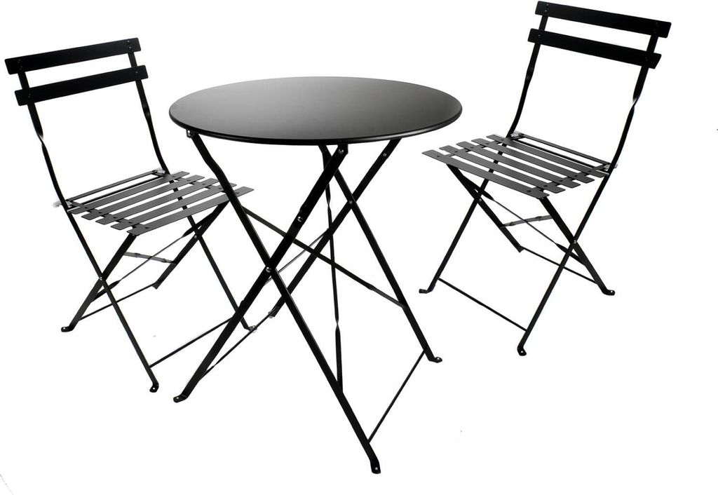 Bistro-Set aus Metall für Garten, Balkon und Terrasse, schwarze Bistrogarnitur 3-teilig 2 Stühle 1 runder Tisch, Balkonmöbel Set klappbar, wette...