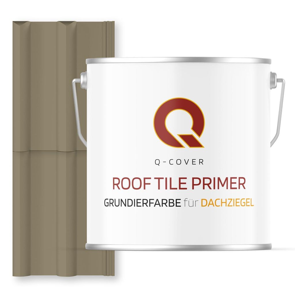 Grundierfarbe für Dachziegel Gelbgrau RAL 7034 5 L | wetterfeste Dachbeschichtung | für Ziegel, Beton, Eternit | UV-beständig | Q-COVER