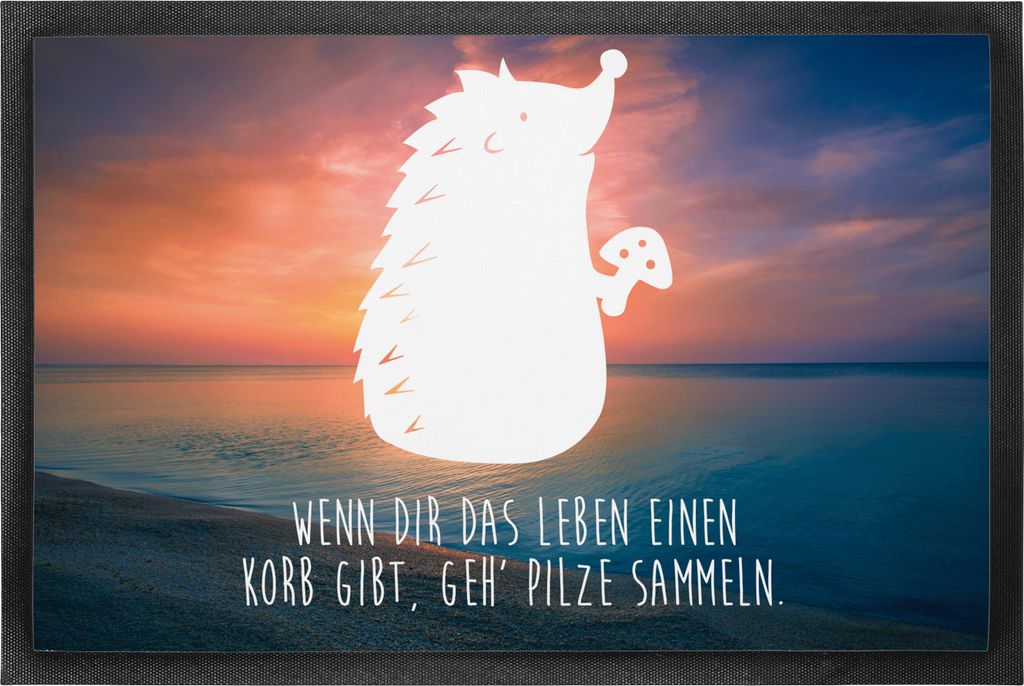 Mr. & Mrs. Panda Schmutzmatte Igel mit Pilz 50 x 75 cm - Sonnenuntergang - Geschenk, Fußabtreter, fußmatte, Herbst, Winterruhe, Fliegenpilz, Schm...