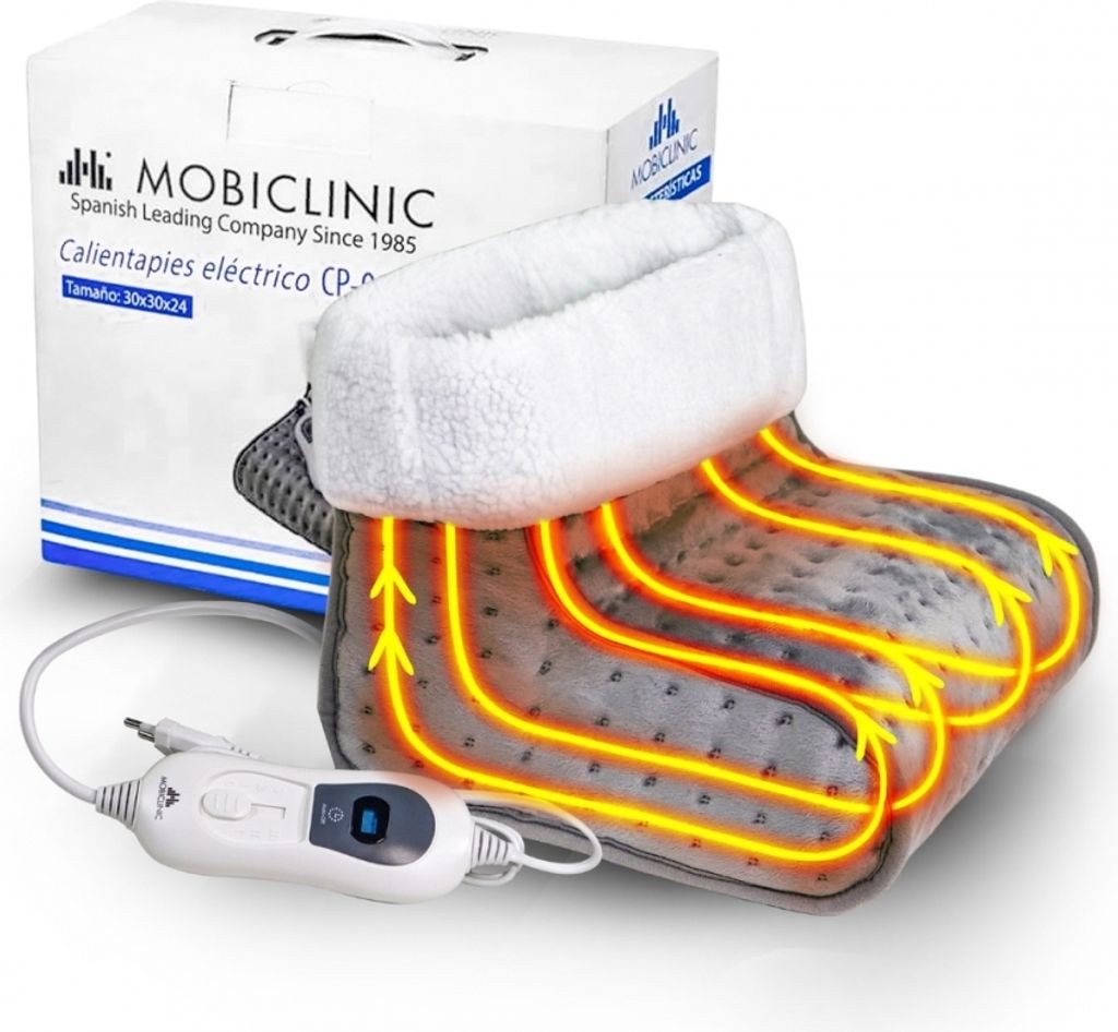 Mobiclinic, Elektrischer Fußwärmer, Wolle und Fleece, Sehr niedriger Verbrauch, Europäische Marke, 3 Temperaturstufen, 30 x 30 x 24 cm, Grau