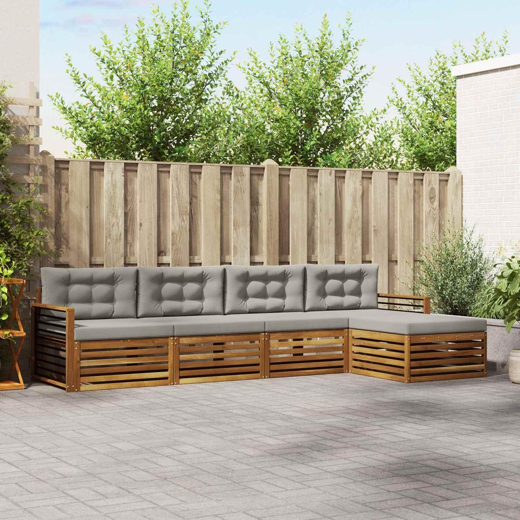 "Neues Produkt" Outdoor-Sofagarnitur ANTI-UV - CLORIS - mit Kissen - 5 pcs - Natürlich und Hellgrau - Modern Gartensofas V1217
