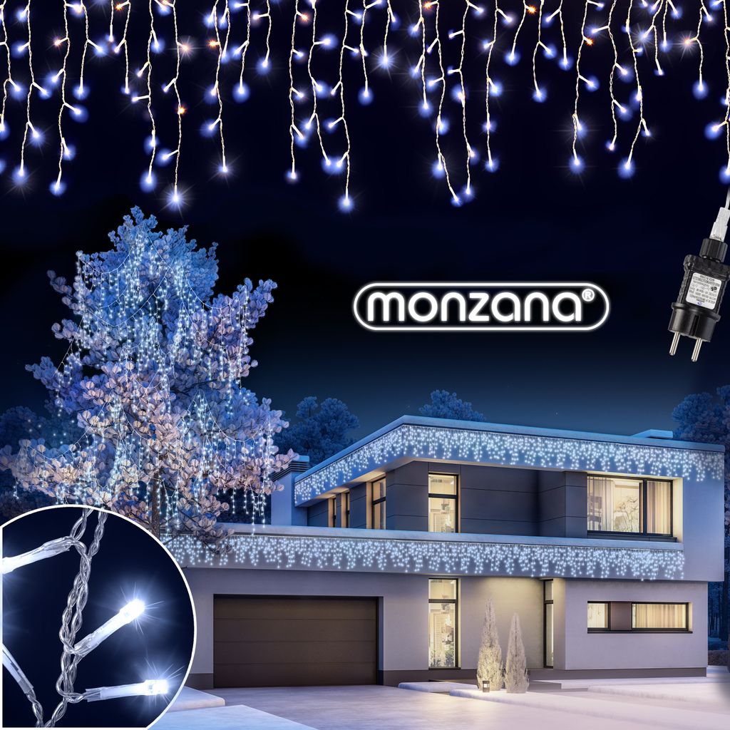 MONZANA LED-Lichterkette Regen Innen Außen Warmweiß Kaltweiß Lichternetz Lichtervorhang Beleuchtung Außen Innen Weihnachten Weihnachtsdeko We...