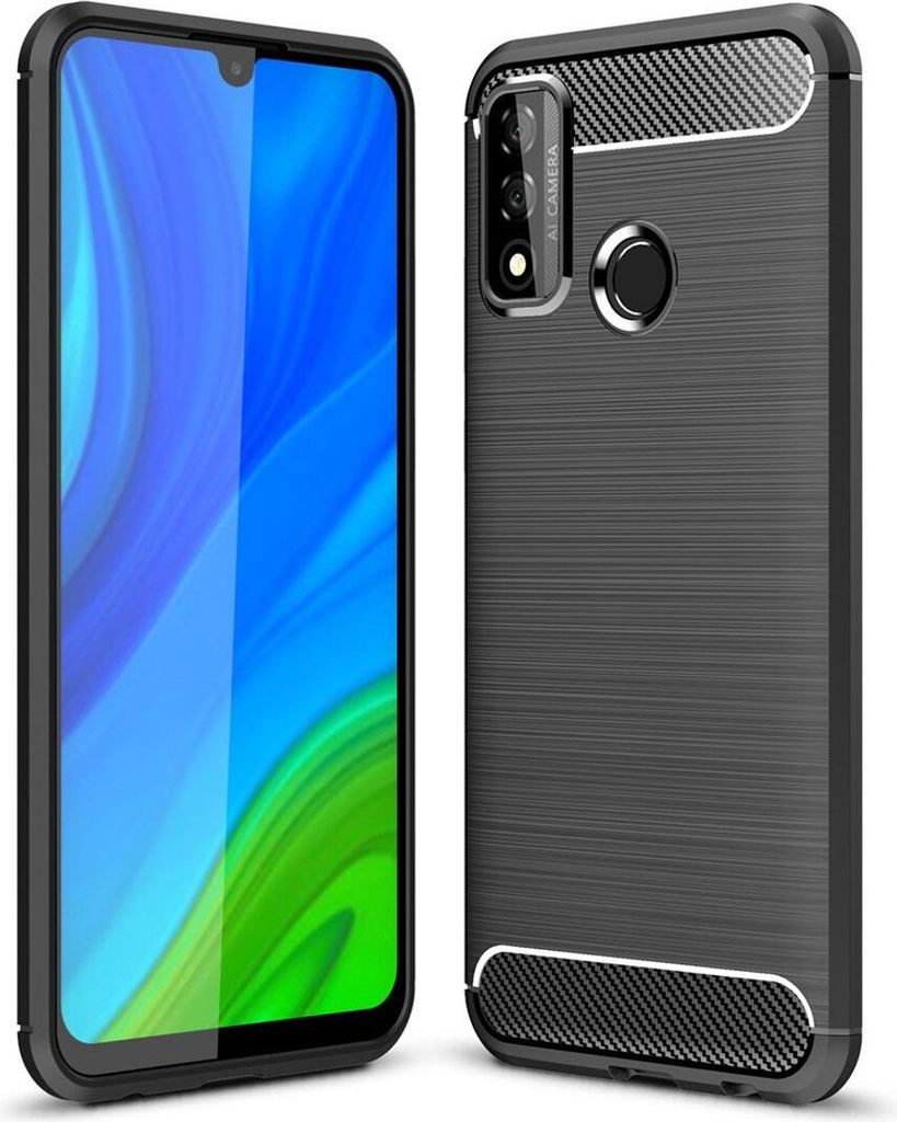 Huawei P smart 2020 TPU Case Carbon Fiber Optik Brushed Schutz Hülle Schwarz