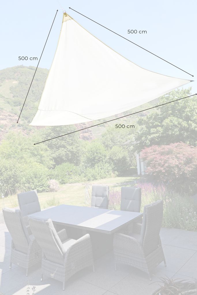 GO-DE Textil, Sonnensegel Dreieck, Einzelset, Farbe: beige, Maße ca.: 500 cm x 500 cm x 500 cm