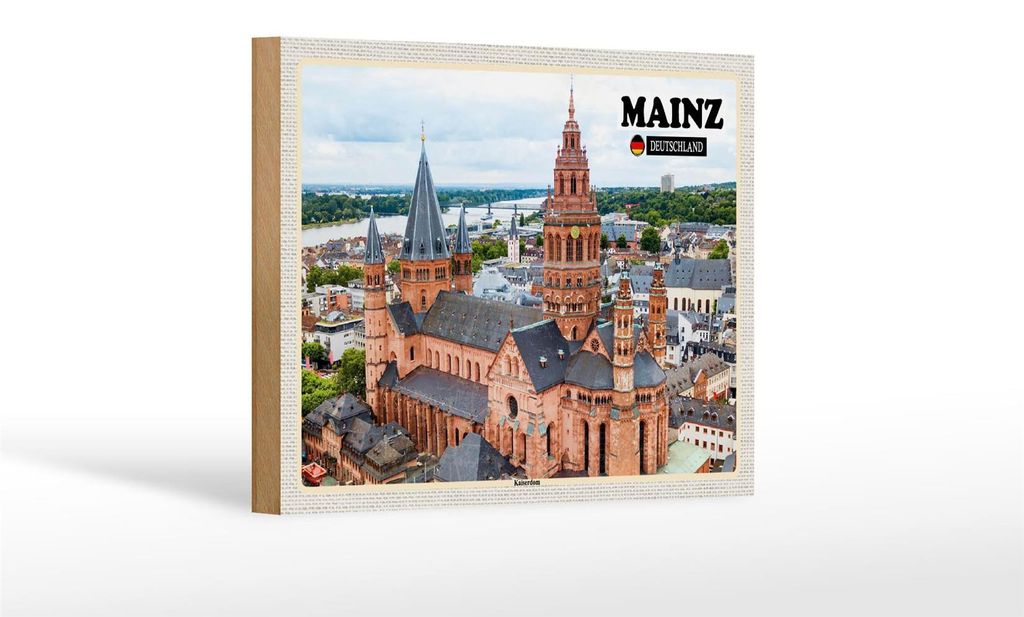 Holzschild Städte Mainz Kaiserdom Kirche Christentum 18x12 Produktbild 