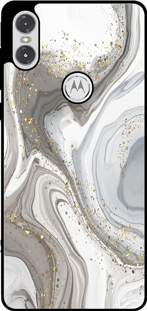 Smartphonica Phone Case Fit für Motorola One P30 Play mit Marmor-Druck - TPU zurück Abdeckung Fall Marmor-Design - Silber