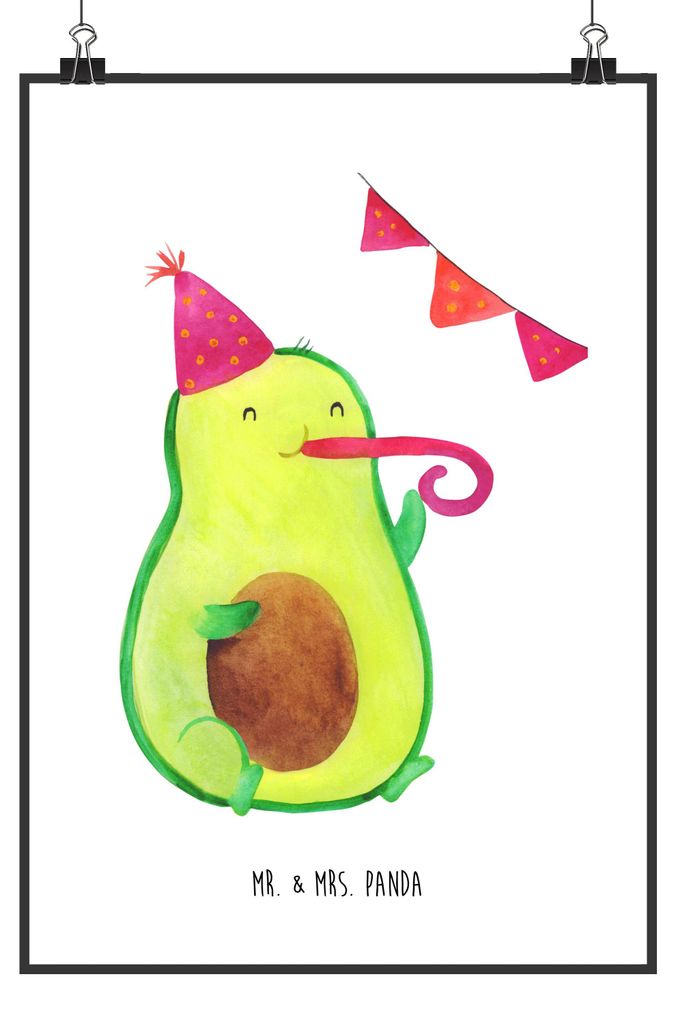 Mr. & Mrs. Panda Bild Avocado Party DIN A2 - Weiß - Geschenk, Happy Birthday, wanddeko, Geburtstag, Plakat, Schulabschluss, Kunstdruck, drucke, Wa...
