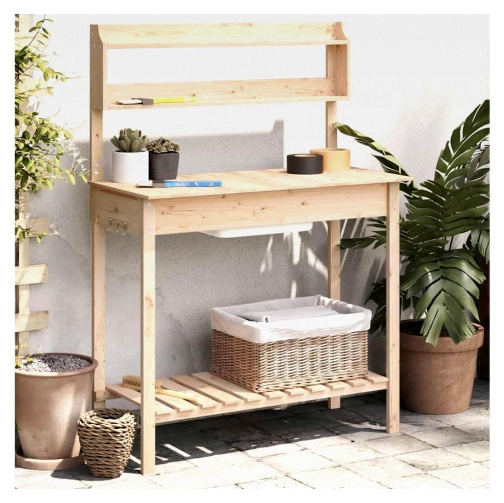 Pflanztisch mit Waschbecken 147,5x44x139,5 cm aus Tannen-Massivholz für den Garten
