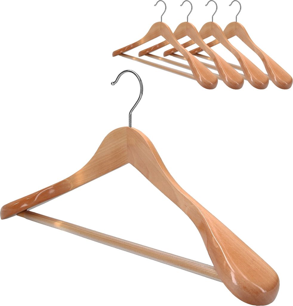 VonBueren 5 x Kleiderbügel Holz | 45 x 22,5 cm breit je Bügel/Holzbügel | stabile Holzkleiderbügel | Anzugbügel, Hose, Hemden