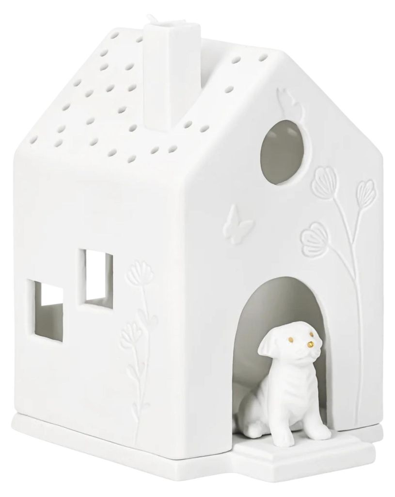 räder Lichthaus aus weißem Porzellan mit Hund und Produktbild 