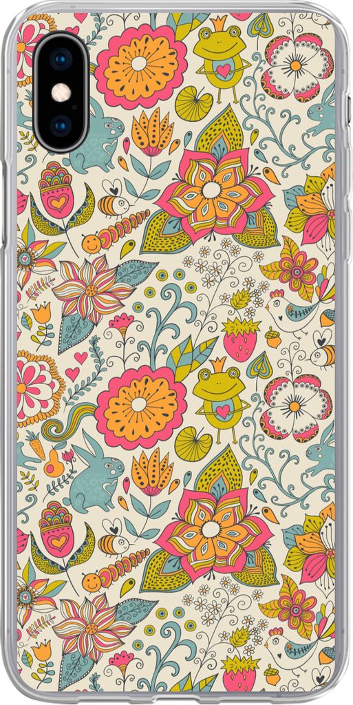 MuchoWow Handyhülle Schutzhülle Hülle für Telefoonhoesje iPhone Xs Mädchen - Kaninchen - Frosch - Muster - Mädchen - Kinder - Kinder - Kind...