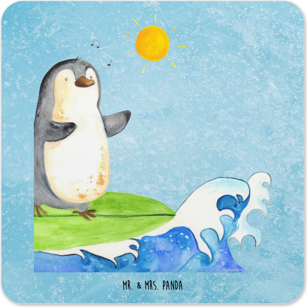 Mr. & Mrs. Panda Untersetzer für Gläser Pinguin Surfer 15er Set - Eisblau - Geschenk, Portugal, Optimistisch, Glas-Untersetzer, Urlaub, Motiviert...