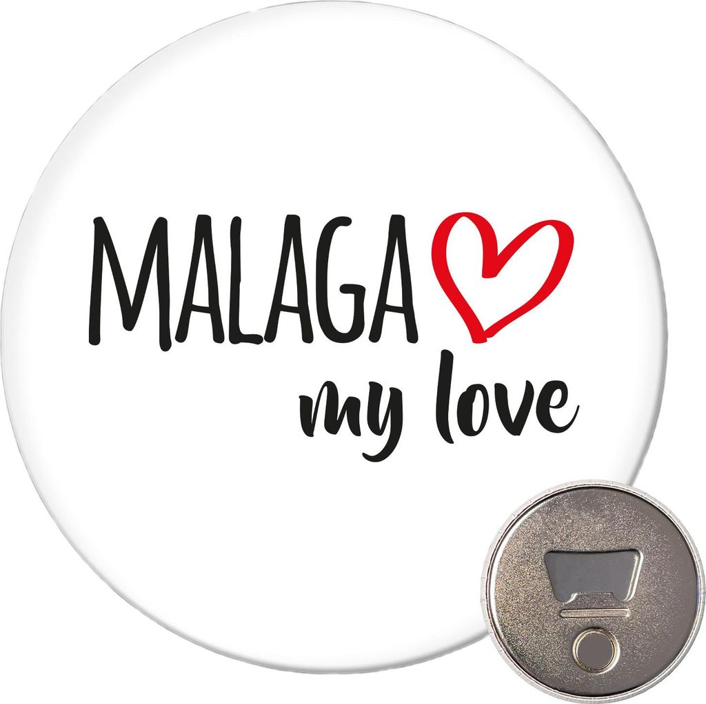 Huuraa Magnet Malaga my love 59mm Kühlschrankmagnet rund Flaschenöffner Geschenkidee
