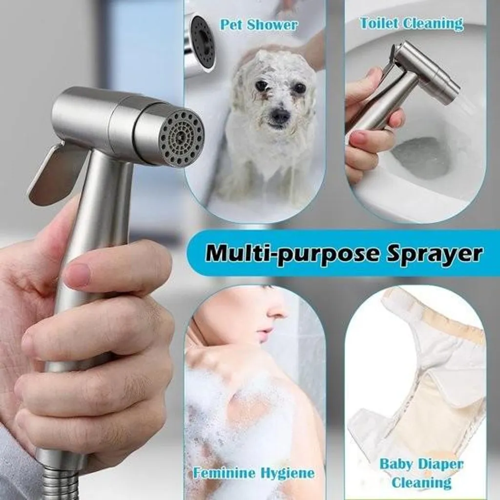 Douchette bidet inox, valve G1/2 adaptateur G3/8 et flexible 150cm