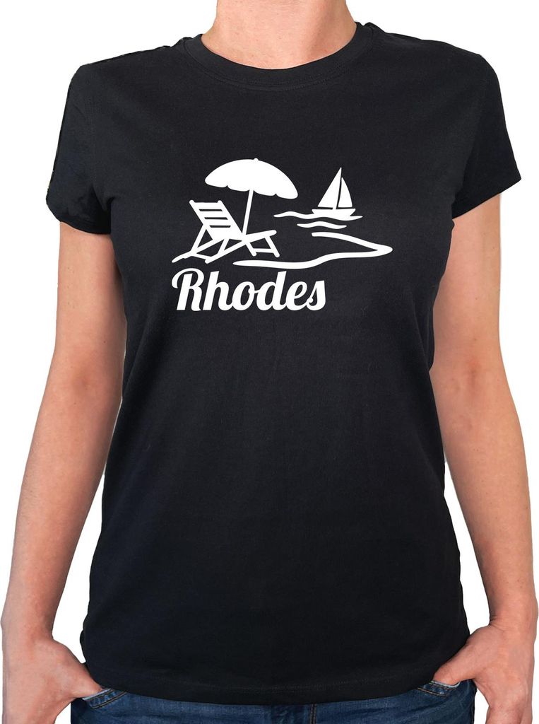Huuraa Damen T-Shirt Rhodes Griechenland L Black Bio Baumwolle Fairtrade Damenshirt Geschenkidee