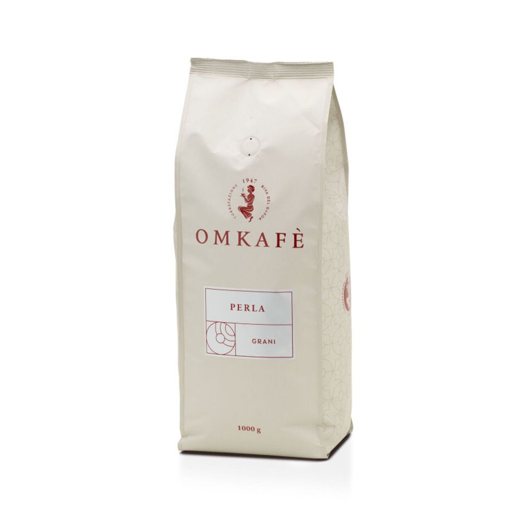A bag of Omkafe Espresso Perla coffee beans.