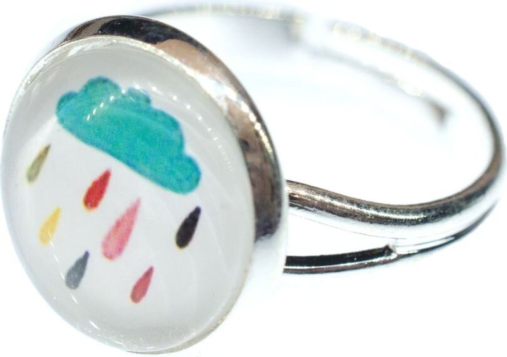 Bunte Regenwolke Ring Cabochon Miniblings Regen Wetter Gewitter Regenbogen bunt