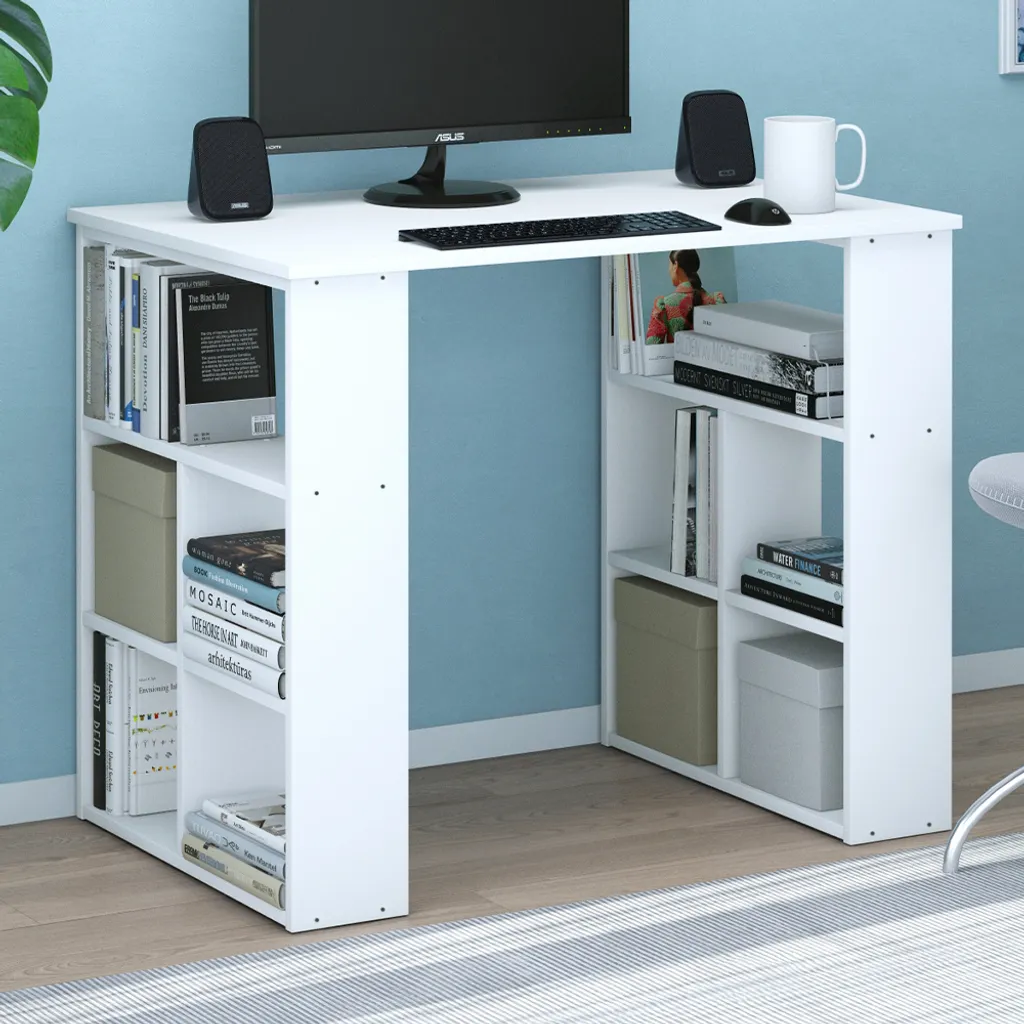 Bureau Blanc Compact 90x60cm Vicco Arwen avec Surface Résistante