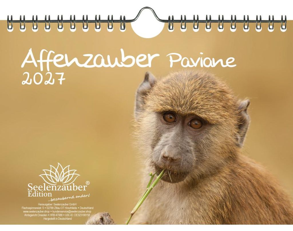 Pavianzauber DIN A5 Kalender für 2027 Affen - Seelenzauber